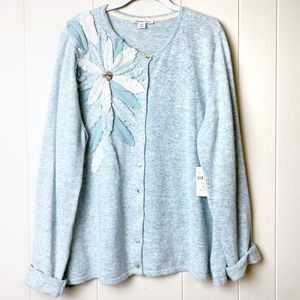 NWT Coldwater Creek Pastel Blue Floral Appliqué Cardigan